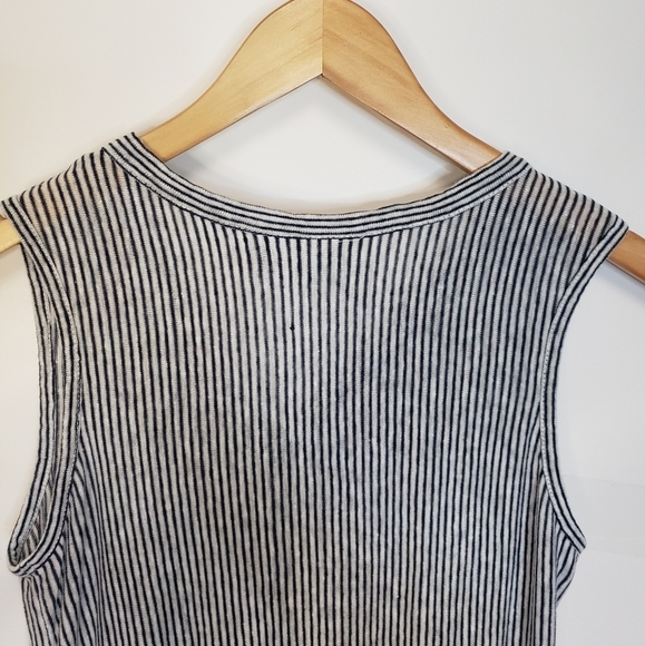Rachel Roy Top Women S 100% Linen Blue White Striped Button Up Sleeveless - Picture 7 of 7